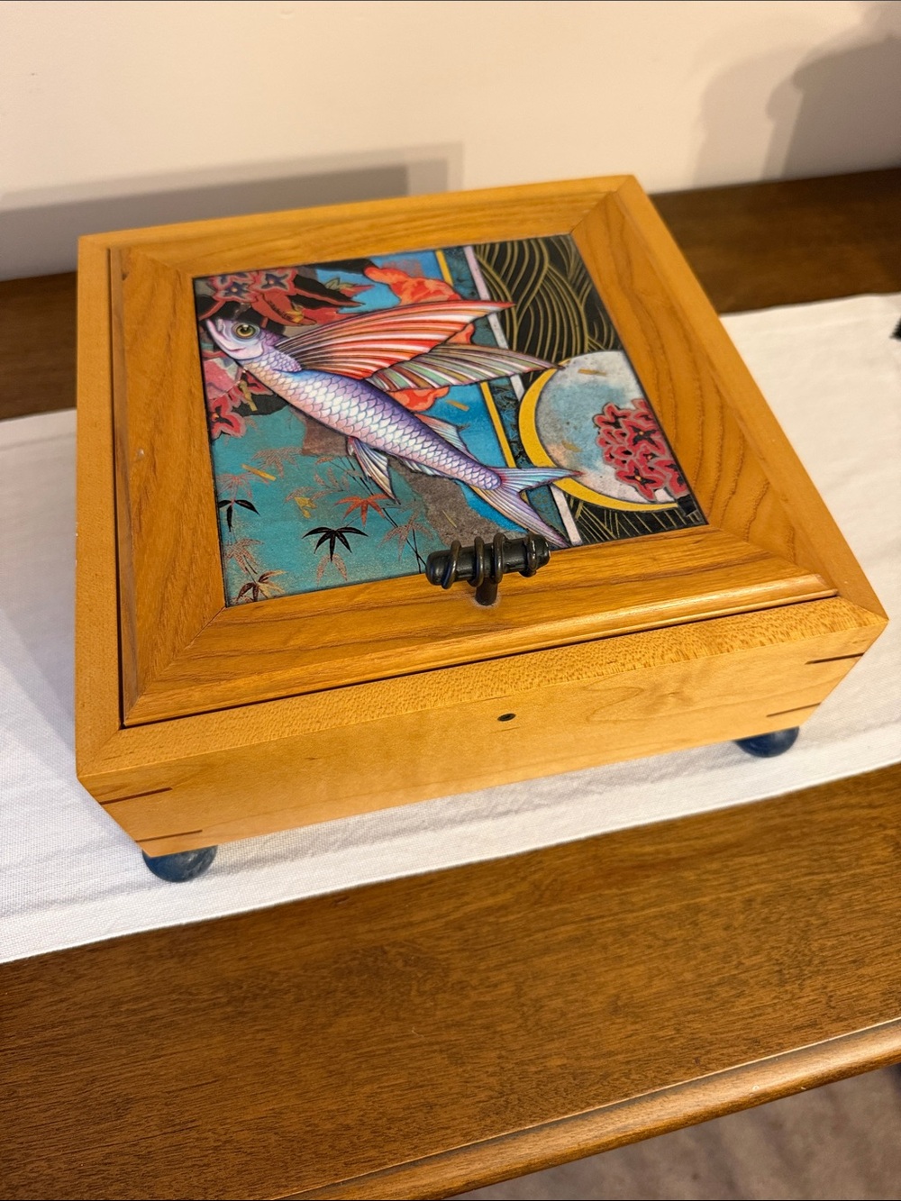 21st Century McAdams Design Cypress Lacewood Bronze Ceremony Box Nautical Fish